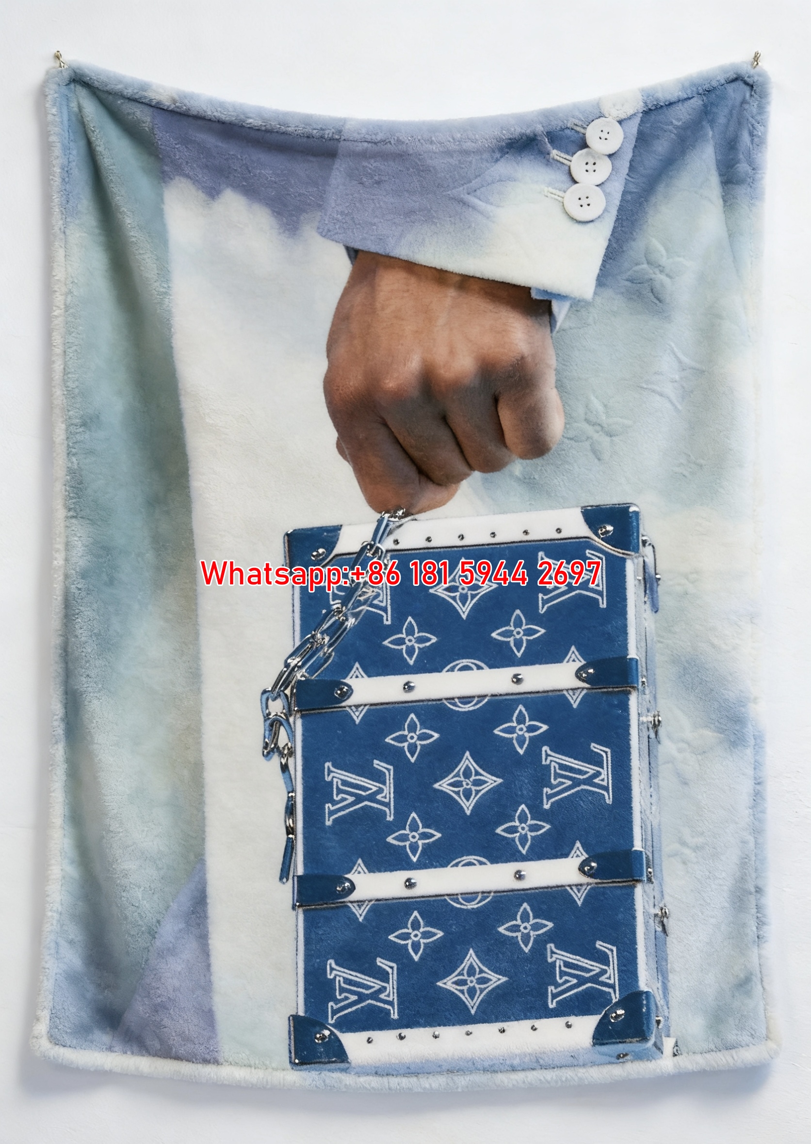 Blue LV Trunk Blanket Monogram Trunk Throw 128